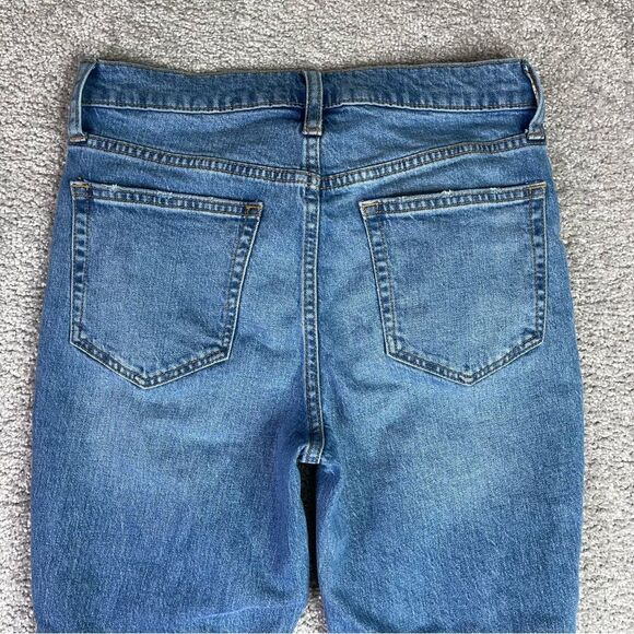 J. Crew Factory Jeans Women's 26 Blue Flare Crop Mid-Rise Dark Denim Distressed - Picture 4 of 11